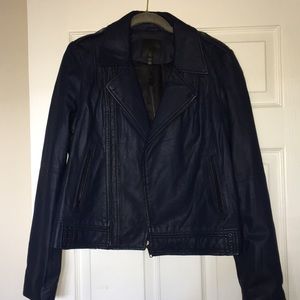 Navy moto style leather jacket by Joie